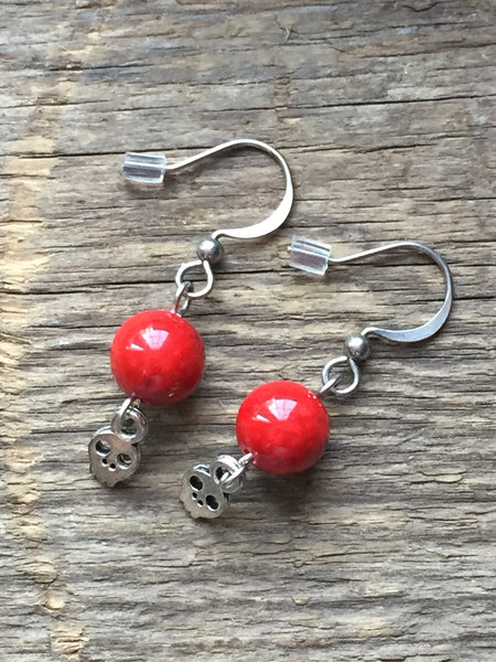 Boucles d'oreilles bille rouge tete de mort, sull earring,  red ball Comme un ange