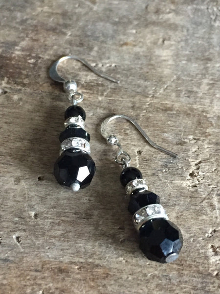 longues  boucles d’oreilles de cristal noir idéal et rhinestone brillant Comme un ange