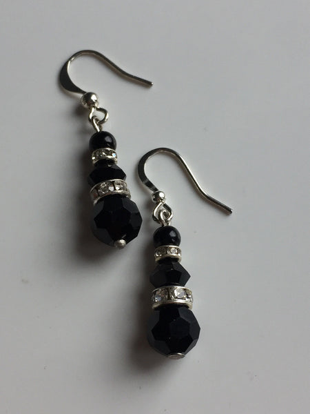 longues  boucles d’oreilles de cristal noir idéal et rhinestone brillant Comme un ange