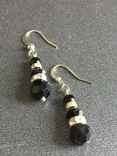 longues  boucles d’oreilles de cristal noir idéal et rhinestone brillant Comme un ange