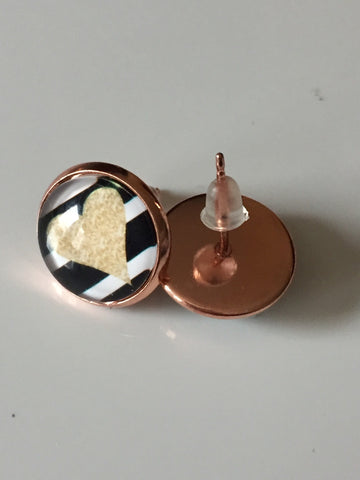 Cabochon de verre modèle coeur en or gold heart stud Comme un ange