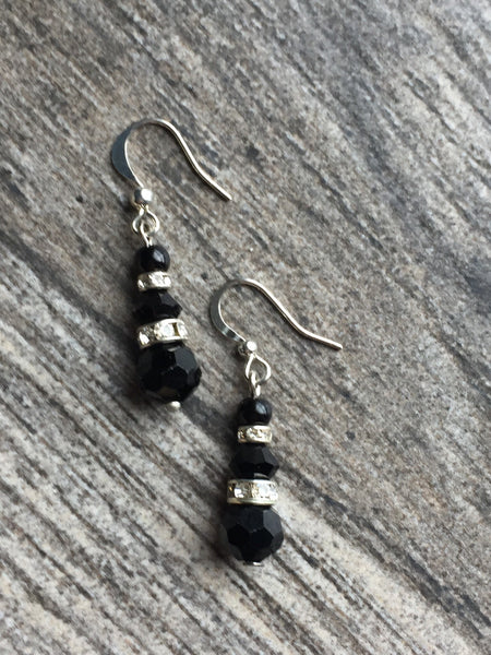 longues  boucles d’oreilles de cristal noir idéal et rhinestone brillant Comme un ange