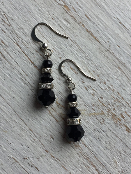 longues  boucles d’oreilles de cristal noir idéal et rhinestone brillant Comme un ange