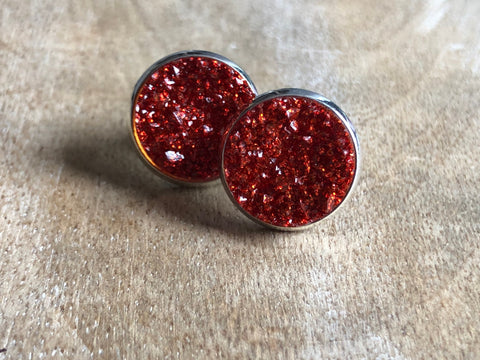 Boucles d’oreilles style druzy rouge Comme un ange