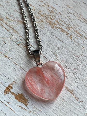 Collier argent breloque coeur rose transparent Comme un ange