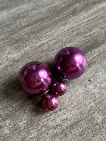 Boucles d’oreilles style double boule mauve lustré Comme un ange