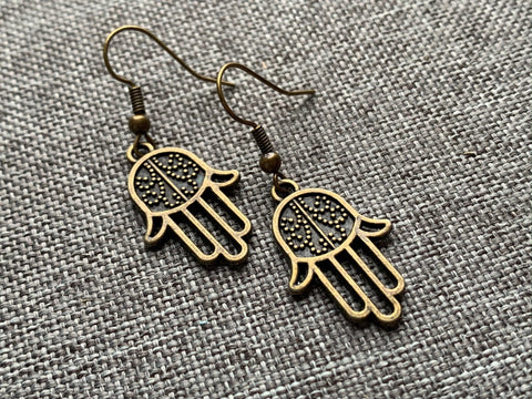 Boucles d’oreilles breloque bronze symbole main de fatma Fatima Comme un ange