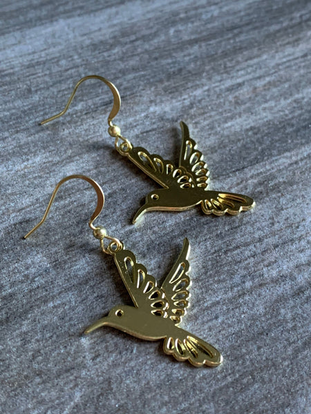 Boucles d’oreilles breloque or oiseau colibri - Comme un ange