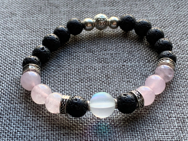 Bracelet pierre  et pierre de lave noir bijoux diffuseur aromathérapie Comme un ange