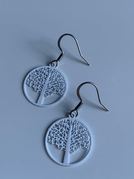 Boucles d’oreilles arbre de vie BLANC CROCHET STAINLESS STEEL Bijoux Arbre de Vie - Symboles de Protection et d'Harmonie Comme un ange