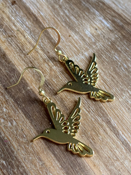 Boucles d’oreilles breloque or oiseau colibri - Comme un ange