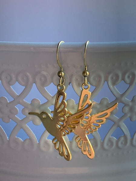 Boucles d’oreilles breloque or oiseau colibri - Comme un ange