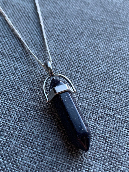 Collier pendule pierre noire sur chaîne délicate argent Comme un ange