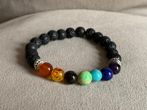 Bracelet élastique billes de verre arc-en-ciel chakras billes multicolore  pierre de lave bijoux diffuseur Comme un ange