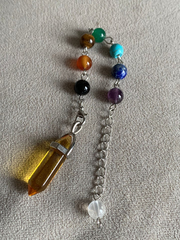 Pendulum jaune billes chakras Comme un ange