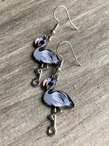 Boucles d’oreilles breloque flamant rose gris alliage de métaux argent Comme un ange