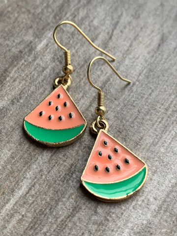 Boucles d’oreilles breloque melon d’eau rose water melon earrings Comme un ange