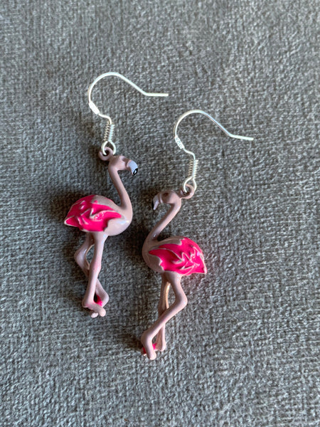 Boucles d’oreilles breloque flamant rose alliage de métaux argent Comme un ange