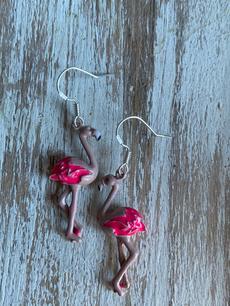 Boucles d’oreilles breloque flamant rose alliage de métaux argent Comme un ange