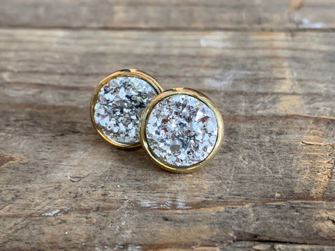 Boucles d’oreilles cabochon or style druzy pierre grise Comme un ange