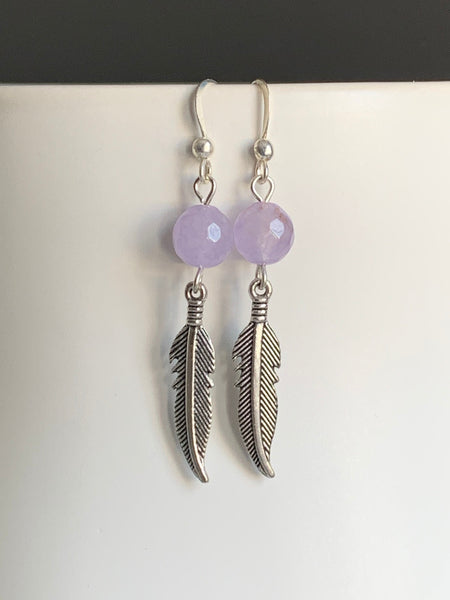 Boucles d’oreilles améthyste pierres avec feuille argent Comme un ange