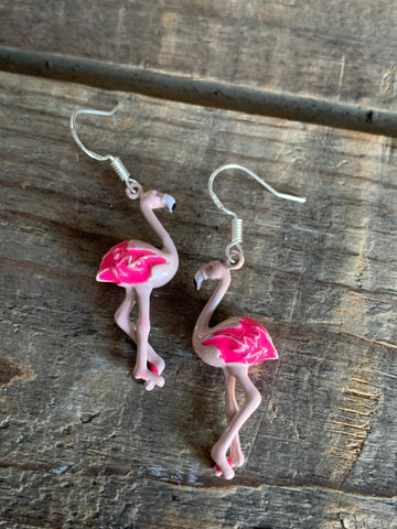 Boucles d’oreilles breloque flamant rose alliage de métaux argent Comme un ange