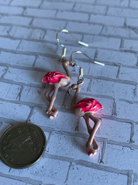 Boucles d’oreilles breloque flamant rose alliage de métaux argent Comme un ange