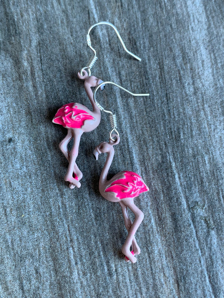 Boucles d’oreilles breloque flamant rose alliage de métaux argent Comme un ange