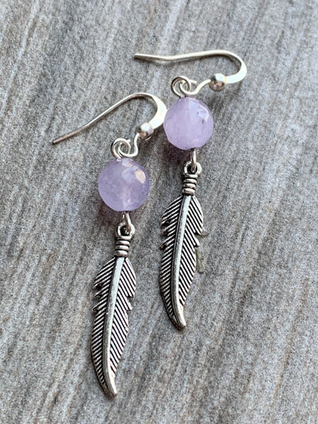 Boucles d’oreilles améthyste pierres avec feuille argent Comme un ange