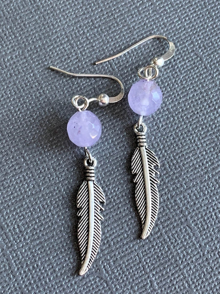 Boucles d’oreilles améthyste pierres avec feuille argent Comme un ange