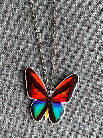 Collier breloque papillon rouge et turquoise sur chaîne alliage de métaux argent Comme un ange