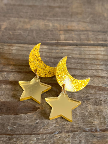 Boucles d’oreilles breloque lune et étoile Comme un ange