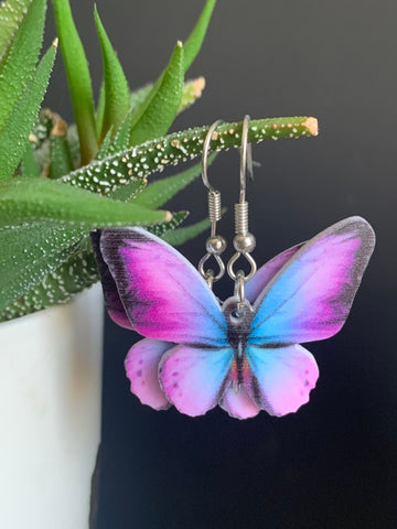 Boucles oreilles Papillon mauve et bleu Comme un ange