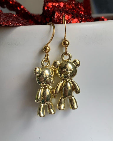 Boucles d’oreilles hiver, temps des fêtes,  ourson dorée  genre gummy Comme un ange