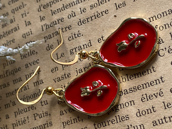 Bijoux Boucles oreilles rouge fleur rose ton or Comme un ange