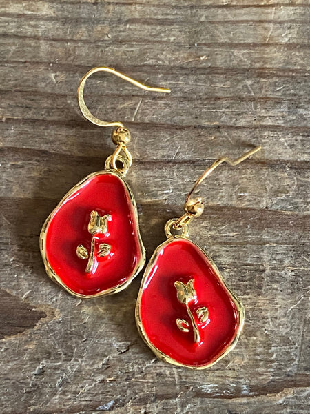 Bijoux Boucles oreilles rouge fleur rose ton or Comme un ange