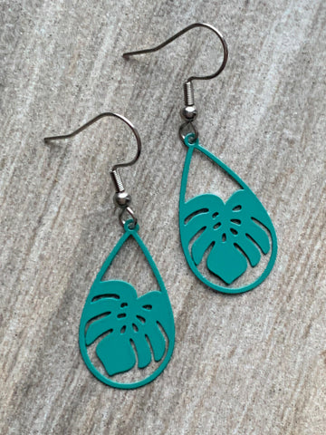 Boucles d’oreilles breloque feuille de palmier turquoise sur crochet alliage de métaux argent Comme un ange