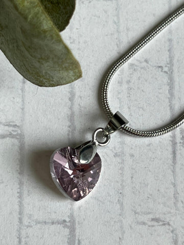 Collier cœur cristaux rose mauve Comme un ange