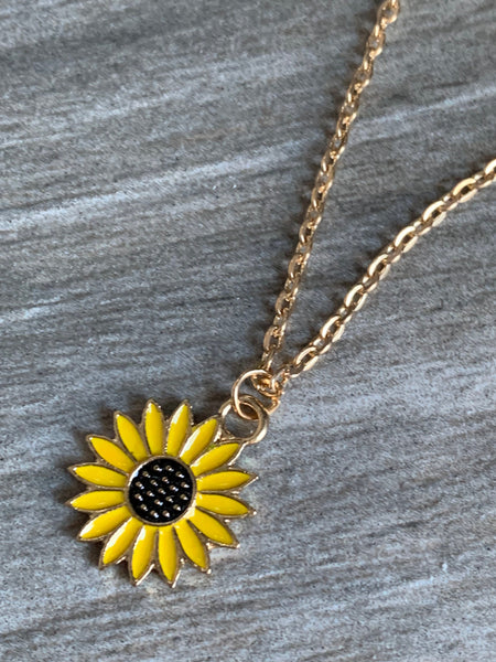 Collier breloque fleur tournesol jaune sur chaîne alliage de métaux or Comme un ange