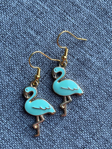 Boucles d’oreilles breloque flamant rose turquoise sur crochet alliage de métaux or Comme un ange