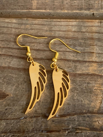 Boucles d’oreilles breloque plume d’ange alliage de métaux or Comme un ange