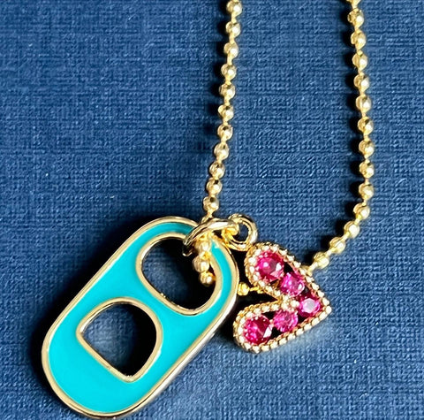 Collier ton or canette turquoise coeur rose Comme un ange