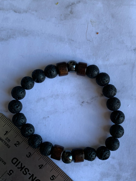 Bracelet homme pierre de lave et bois Comme un ange