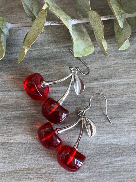 Boucles d’oreilles cerise rouge Comme un ange