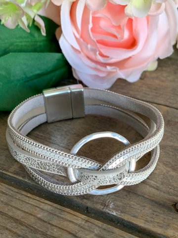 Bracelet cuir gris cercle géométrique Comme un ange