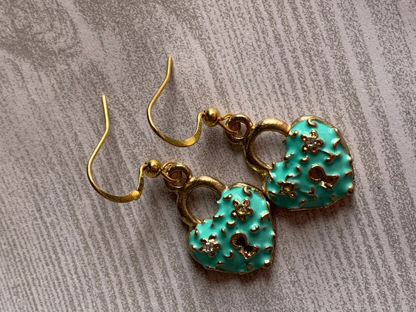 Boucles oreilles cadenas coeur turquoise Comme un ange