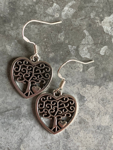 Boucles oreilles arbre de vie forme de coeur Comme un ange