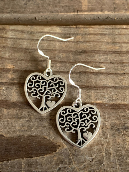 Boucles oreilles arbre de vie forme de coeur Comme un ange