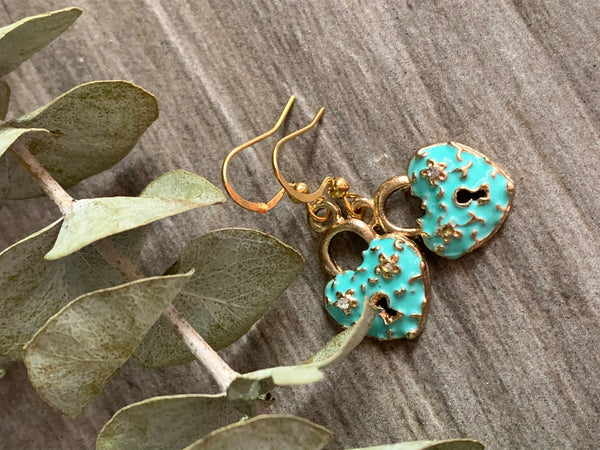 Boucles oreilles cadenas coeur turquoise Comme un ange