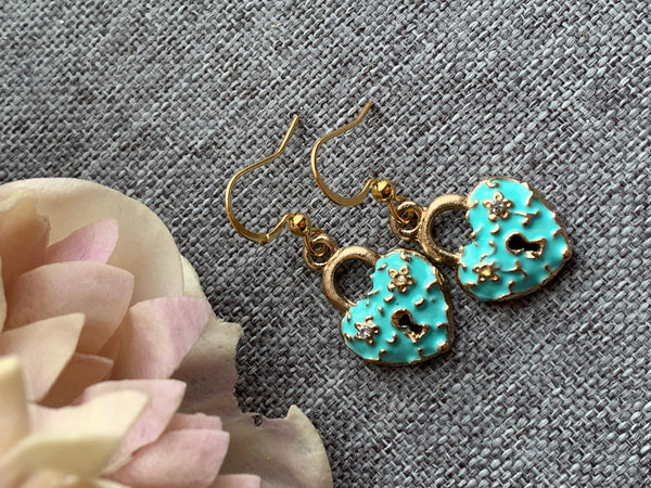 Boucles oreilles cadenas coeur turquoise Comme un ange